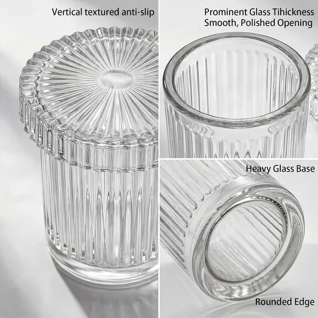 Alt view image 3 of 7 - rejomiik Thick Glass Qtip Holder Apothecary Jars with Lids, Clear | Bathroom Canisters Vanity Makeup Storage Organizer for Cotton Swabs, Cotton Balls, Pads, Floss Picks, Bathroom Accessories