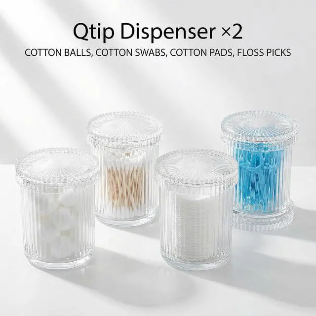 Alt view image 5 of 7 - rejomiik Thick Glass Qtip Holder Apothecary Jars with Lids, Clear | Bathroom Canisters Vanity Makeup Storage Organizer for Cotton Swabs, Cotton Balls, Pads, Floss Picks, Bathroom Accessories
