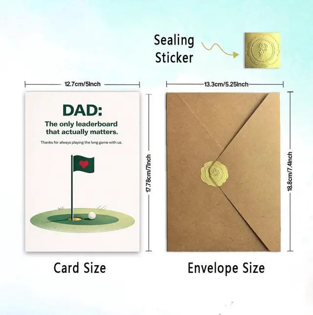 Alt view image 2 of 6 - Golf Fathers Day Card for Dad, Fathers Day Card Golf Gift for Him, Blank Inside, with Kraft Envelope and Gold Seal Sticker