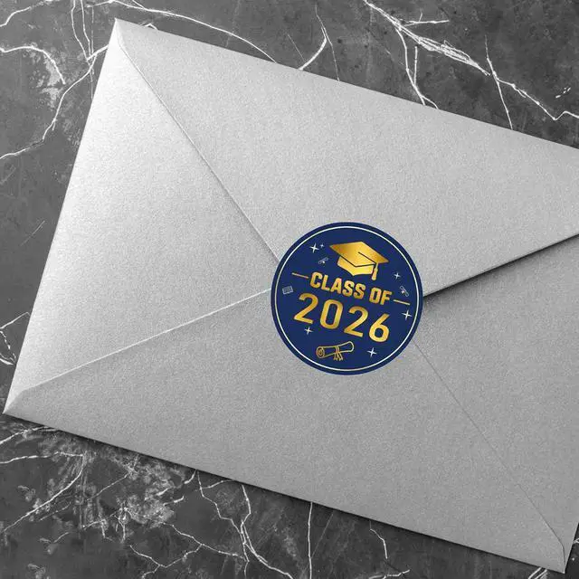Alt view image 4 of 7 - 2026 Graduation Stickers, 120 Pcs Large 2 Inch Gold Foil Envelope Sticker Seals, Class of 2026 Decorations for Graduation Invitations and Party Favors (Blue)