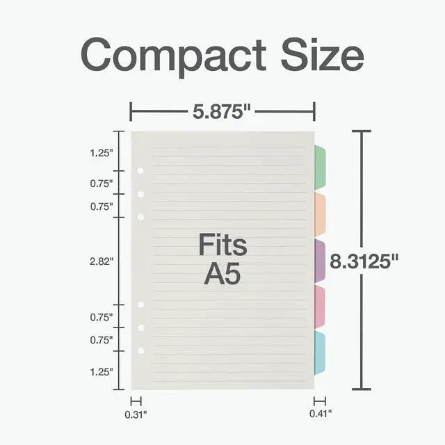 Alt view image 2 of 7 - Oxford A5 Refill Paper, 6 Ring Lined Paper with Pastel Binder Dividers, 5 Tabs, 120 Sheets, 6 x 8.25 Inches, Notebook, Bullet Journal and Planner Inserts (1016731)