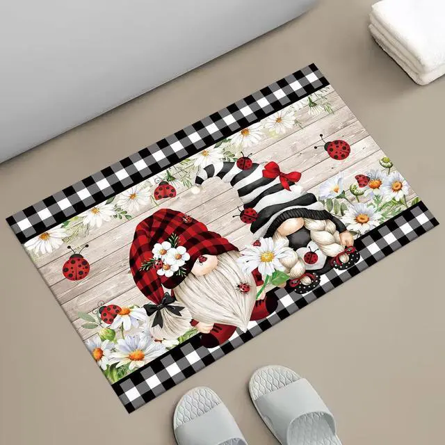 Main image of APROPHIC Spring Daisy Flower Bath Mat for Bathroom Decor, Gnome Ladybug Buffalo Plaid Bee Bathroom Rug Non-Slip Carpet, Absorbent Quick-Drying Floor Mat, Ultra-Thin Fit Under The Door,17x24 in