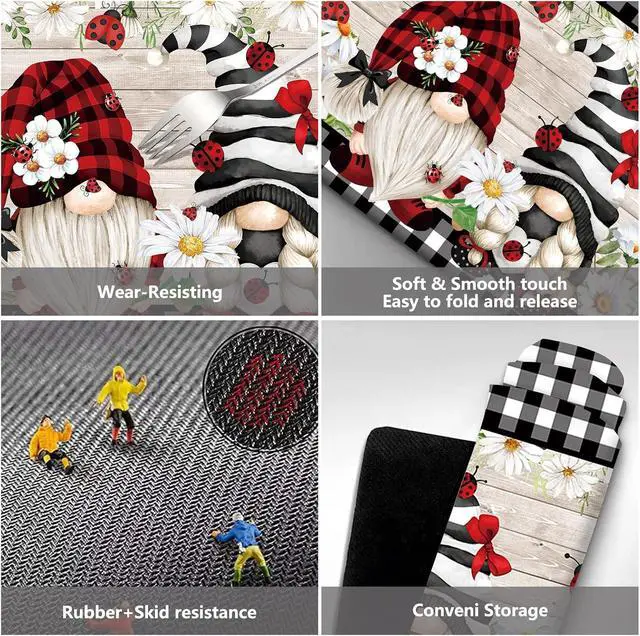 Alt view image 5 of 6 - APROPHIC Spring Daisy Flower Bath Mat for Bathroom Decor, Gnome Ladybug Buffalo Plaid Bee Bathroom Rug Non-Slip Carpet, Absorbent Quick-Drying Floor Mat, Ultra-Thin Fit Under The Door,17x24 in