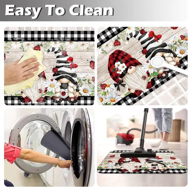 Alt view image 6 of 6 - APROPHIC Spring Daisy Flower Bath Mat for Bathroom Decor, Gnome Ladybug Buffalo Plaid Bee Bathroom Rug Non-Slip Carpet, Absorbent Quick-Drying Floor Mat, Ultra-Thin Fit Under The Door,17x24 in
