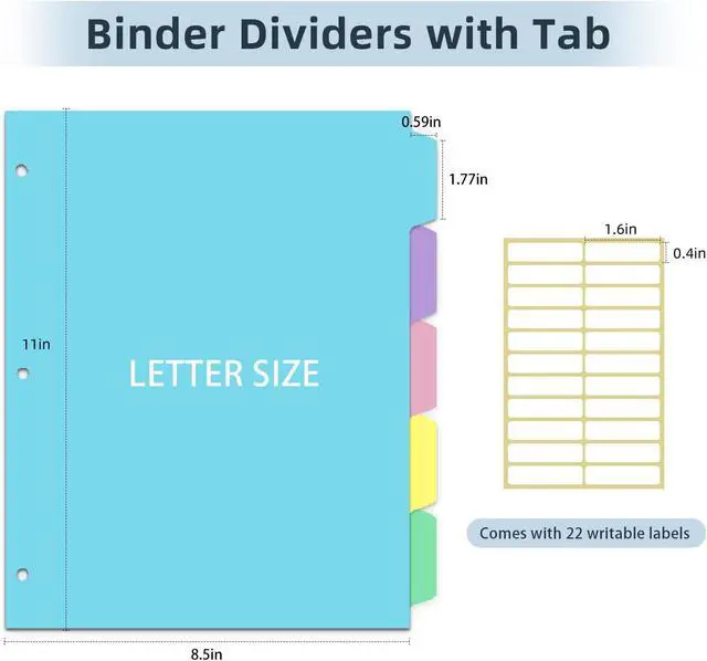 Alt view image 2 of 7 - 5 Tab Dividers for 3 Ring Binders, Durable Plastic Write & Erase, Page Dividers for 8.5 x 11'' Letter Size Papers, Ideal for Student, Teacher, Macaron Color 3 Sets
