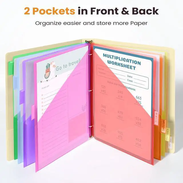 Alt view image 3 of 7 - Sooez 8 Count Dividers with Pockets, Binder Dividers with tabs | Binder Dividers for 3 Ring Binders, Binder Divider with Pockets for US Letter Size, Insertable Big Tabs, Multicolor,Set of 1