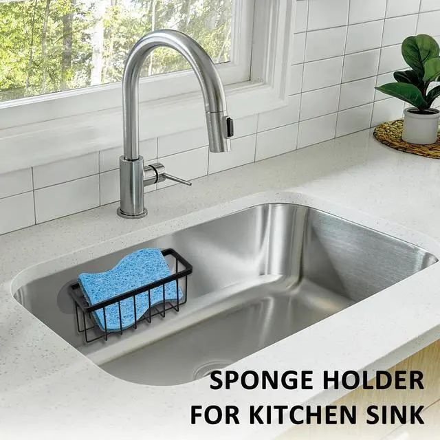 Alt view image 4 of 6 - SHFKS Sponge Holder for Kitchen Sink Suction,Dish Sponge Holder-Black | Kitchen Sink Caddy for Sponges, Scrubbers, Soap