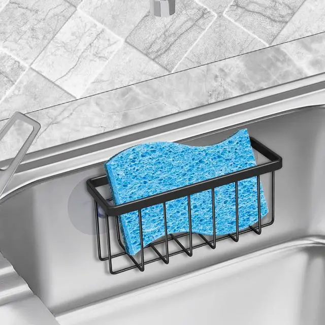 Alt view image 5 of 6 - SHFKS Sponge Holder for Kitchen Sink Suction,Dish Sponge Holder-Black | Kitchen Sink Caddy for Sponges, Scrubbers, Soap