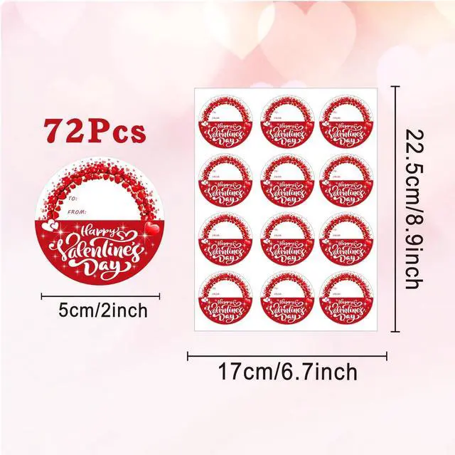 Alt view image 2 of 7 - 72 PCS Happy Valentine's Day Stickers, Valentines Day Gift Stickers, 2 Inch Heart Decorative Labels for Wraping Sealing Love Letter Envelope Decorating Boxes