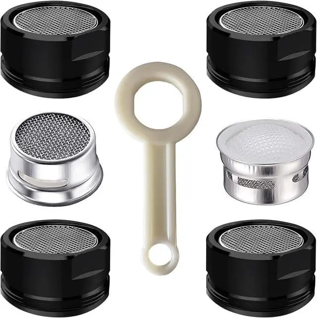 Main image of 4PCS 2.2 GPM Faucet Aerator, 2 Pack Aeration Filter Replacement Parts With Brass Housing 15/16 Inch 24mm Male Thread Aerator Faucet Filter With Gasket For Kitchen And Bathroom (Black)