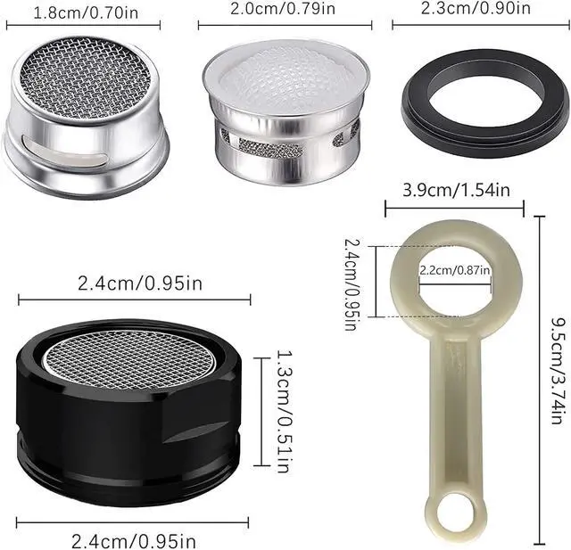 Alt view image 2 of 7 - 4PCS 2.2 GPM Faucet Aerator, 2 Pack Aeration Filter Replacement Parts With Brass Housing 15/16 Inch 24mm Male Thread Aerator Faucet Filter With Gasket For Kitchen And Bathroom (Black)