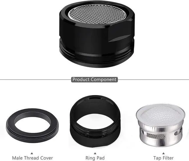 Alt view image 3 of 7 - 4PCS 2.2 GPM Faucet Aerator, 2 Pack Aeration Filter Replacement Parts With Brass Housing 15/16 Inch 24mm Male Thread Aerator Faucet Filter With Gasket For Kitchen And Bathroom (Black)