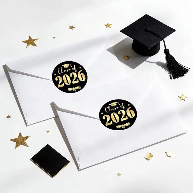 Alt view image 4 of 7 - Alynta Class of 2026 Stickers - 1.75 Inch Gold Foil Graduation Stickers | 60PCS Graduation Envelope Seals Grad Sticker for Envelope Seals Cards Invitations Announcements Party Favors (Black and Gold)