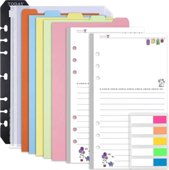 Main image of Rancco A6 Planner Inserts Lined Paper, Colorful 90 Page 6-Ring Memo Refills Loose-leaf Refill Paper w/Zipper Pouch, Binder Dividers, Ruler, Index Tab for Planner Journal Dairy, Double-sided, 6.9x3.7"