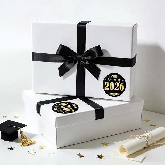 Alt view image 6 of 7 - Alynta Class of 2026 Stickers - 1.75 Inch Gold Foil Graduation Stickers | 60PCS Graduation Envelope Seals Grad Sticker for Envelope Seals Cards Invitations Announcements Party Favors (Black and Gold)