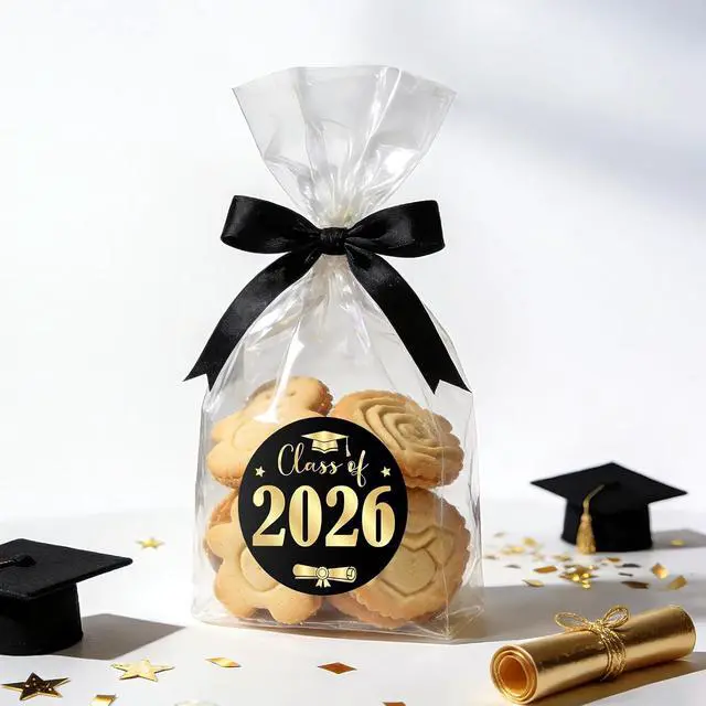 Alt view image 7 of 7 - Alynta Class of 2026 Stickers - 1.75 Inch Gold Foil Graduation Stickers | 60PCS Graduation Envelope Seals Grad Sticker for Envelope Seals Cards Invitations Announcements Party Favors (Black and Gold)