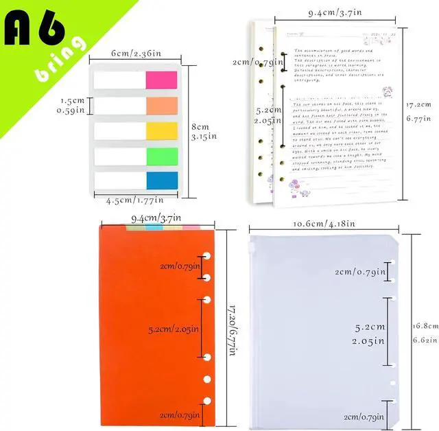 Alt view image 7 of 7 - Rancco A6 Planner Inserts Lined Paper, Colorful 90 Page 6-Ring Memo Refills Loose-leaf Refill Paper w/Zipper Pouch, Binder Dividers, Ruler, Index Tab for Planner Journal Dairy, Double-sided, 6.9x3.7"