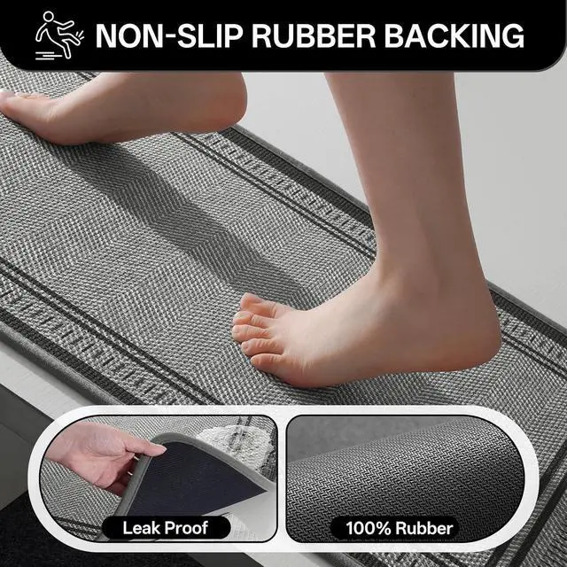Alt view image 3 of 7 - Thin Bathroom Rugs Fit Under Door, Non Slip Bath Mat 16"x24" Grey | Absorbent Quick Dry Bath Mats for Bathroom, Rubber Backing Bath Rugs, Low Pile Shower Mat Outside Shower, Sink, Easy Clean