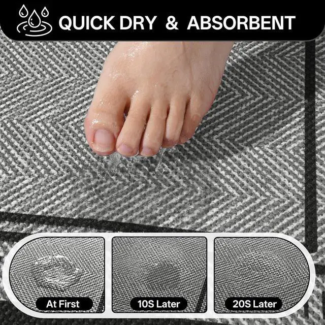 Alt view image 4 of 7 - Thin Bathroom Rugs Fit Under Door, Non Slip Bath Mat 16"x24" Grey | Absorbent Quick Dry Bath Mats for Bathroom, Rubber Backing Bath Rugs, Low Pile Shower Mat Outside Shower, Sink, Easy Clean