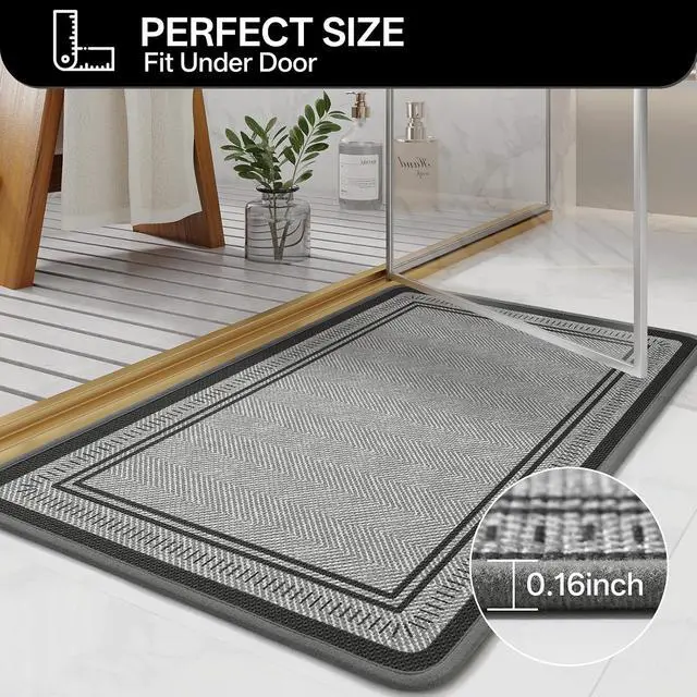 Alt view image 5 of 7 - Thin Bathroom Rugs Fit Under Door, Non Slip Bath Mat 16"x24" Grey | Absorbent Quick Dry Bath Mats for Bathroom, Rubber Backing Bath Rugs, Low Pile Shower Mat Outside Shower, Sink, Easy Clean
