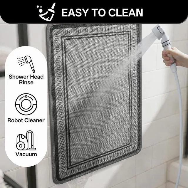 Alt view image 6 of 7 - Thin Bathroom Rugs Fit Under Door, Non Slip Bath Mat 16"x24" Grey | Absorbent Quick Dry Bath Mats for Bathroom, Rubber Backing Bath Rugs, Low Pile Shower Mat Outside Shower, Sink, Easy Clean