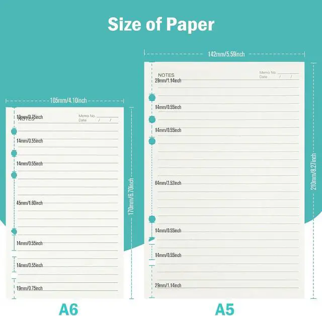 Alt view image 2 of 6 - OMEYA A5 6-Hole Lined Planner Inserts, 280 Pages, 5.6" x 8.3", 100gsm Paper | Not for 3 or 7 Ring Binders, White Refill Paper for 6-Ring Binders, A5 Paper for Planners, Diaries, Journals, Organizers