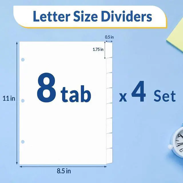 Alt view image 2 of 6 - SUNEE Binder Dividers with Tabs for 3 Ring Binder, 8.5 x 11 Paper White Binder Dividers Blank with 8 Tabs, 4 Sets Page Dividers for School, Office and Home, 32 Dividers