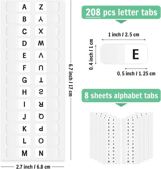 Alt view image 2 of 7 - Aixoom A-Z Sticky Alphabet Tabs, Self-Adhesive Letter Index Stickers (208) | Transparent Permanent Tabs for Notebook, Textbook, Dictionary, Filing, Files & Office Organization
