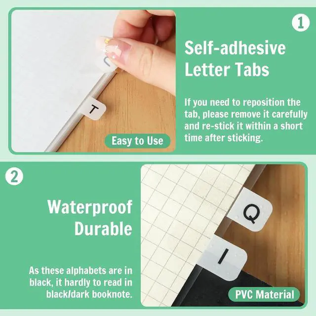 Alt view image 4 of 7 - Aixoom A-Z Sticky Alphabet Tabs, Self-Adhesive Letter Index Stickers (208) | Transparent Permanent Tabs for Notebook, Textbook, Dictionary, Filing, Files & Office Organization