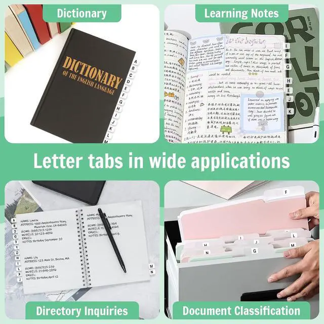 Alt view image 7 of 7 - Aixoom A-Z Sticky Alphabet Tabs, Self-Adhesive Letter Index Stickers (208) | Transparent Permanent Tabs for Notebook, Textbook, Dictionary, Filing, Files & Office Organization