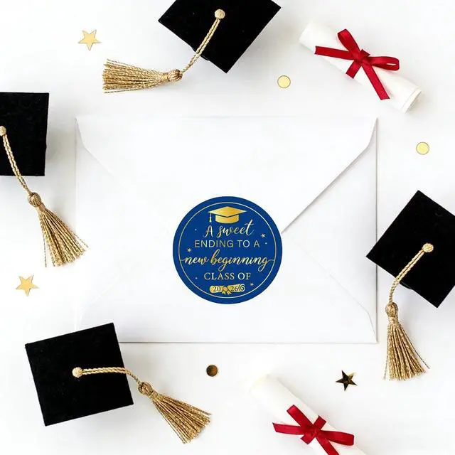 Alt view image 4 of 7 - 120Pcs Graduation Stickers 2026, Class of 2026 Stickers 1.57" Graduation Envelope Seal Label Self Adhesive Congrats Grad Cap Sticker for Senior College Grad Party Favors (Blue & Gold)