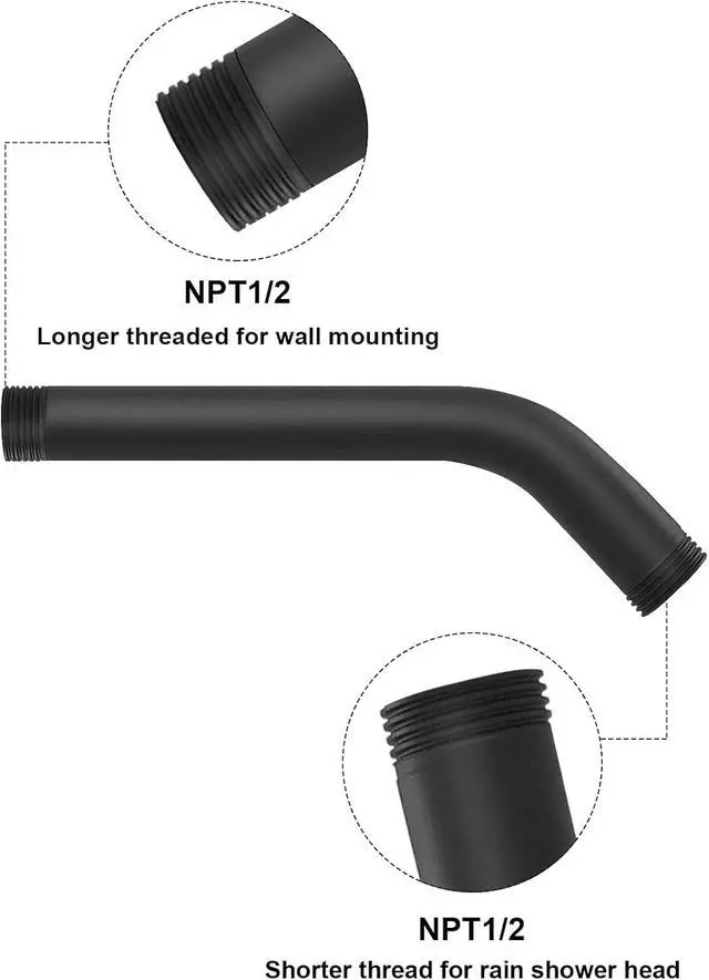 Alt view image 3 of 6 - NearMoon Shower Arm with Flange, Made of 304 Stainless Steel Shower Extension Extender Pipe, Wall-Mounted for Fixed Bathroom Showerhead, Never Rust (6 Inch, Matte Black)