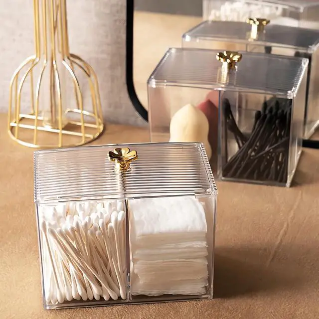 Alt view image 2 of 7 - DASITON Acrylic Qtip Holder, Bathroom Jars With Lids Set, Apothecary Jar Dispenser For Cotton Ball, Swab, Round Pads, Floss