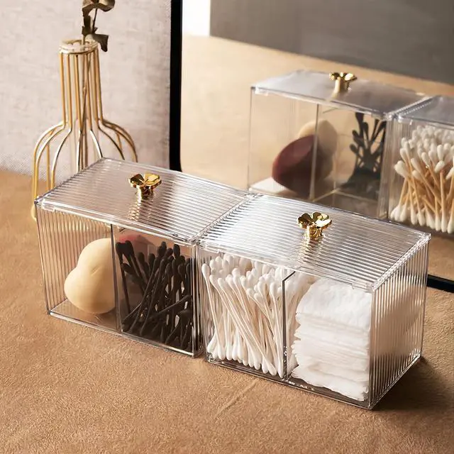 Alt view image 3 of 7 - DASITON Acrylic Qtip Holder, Bathroom Jars With Lids Set, Apothecary Jar Dispenser For Cotton Ball, Swab, Round Pads, Floss
