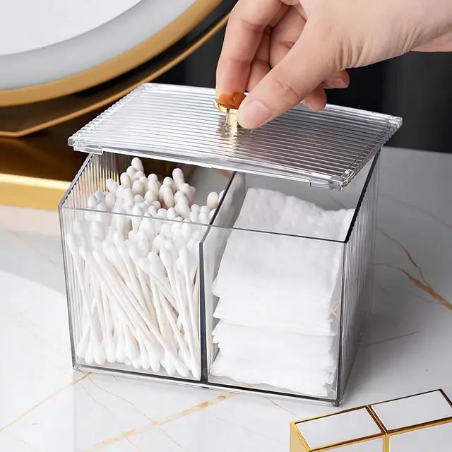 Alt view image 5 of 7 - DASITON Acrylic Qtip Holder, Bathroom Jars With Lids Set, Apothecary Jar Dispenser For Cotton Ball, Swab, Round Pads, Floss