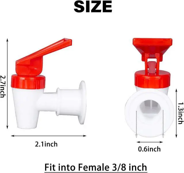Alt view image 5 of 6 - 4 Pack Replacement Water Dispenser Faucets - 2 Red & 2 Blue Plastic Spigots | BPA-Free Water Jug Spout, 3/8 Inch Internal Thread, BPA-Free for Water Coolers, No Leak Push-Type Spouts
