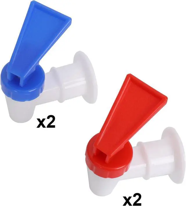 Alt view image 6 of 6 - 4 Pack Replacement Water Dispenser Faucets - 2 Red & 2 Blue Plastic Spigots | BPA-Free Water Jug Spout, 3/8 Inch Internal Thread, BPA-Free for Water Coolers, No Leak Push-Type Spouts