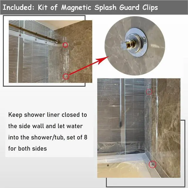 Alt view image 3 of 4 - 6 Hole Small Shower Curtain Liner with Side Magnets Kit, 36x72 | Close to Wall & Splash Guard, Bottom Magnets, Clear Narrow Stall Plastic Shower Liner 36 x 72 Inch for Bathroom