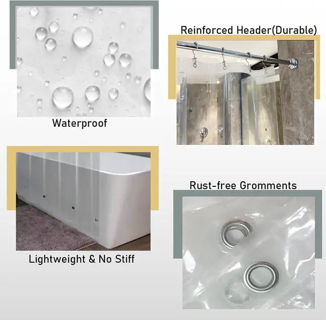 Alt view image 4 of 4 - 6 Hole Small Shower Curtain Liner with Side Magnets Kit, 36x72 | Close to Wall & Splash Guard, Bottom Magnets, Clear Narrow Stall Plastic Shower Liner 36 x 72 Inch for Bathroom