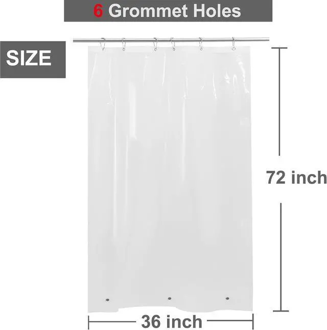 Alt view image 2 of 4 - 6 Hole Small Shower Curtain Liner with Side Magnets Kit, 36x72 | Close to Wall & Splash Guard, Bottom Magnets, Clear Narrow Stall Plastic Shower Liner 36 x 72 Inch for Bathroom