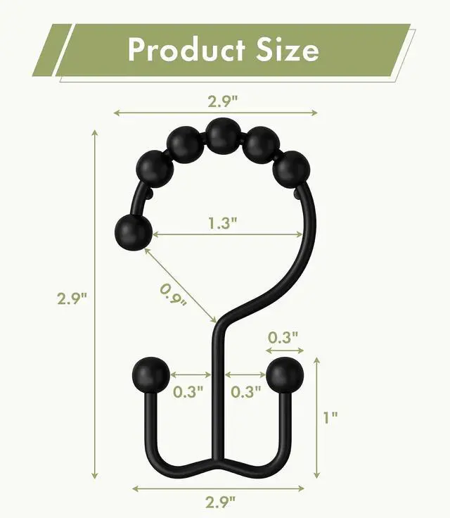 Alt view image 2 of 7 - Amazer Shower Curtain Rings, Rust-Resistant Metal Double Shower Hooks for Curtain Rolling Shower Curtain Hooks Rings Shower Rings for Bathroom Shower Curtain Rod, Matte Black, Set of 12 Rings