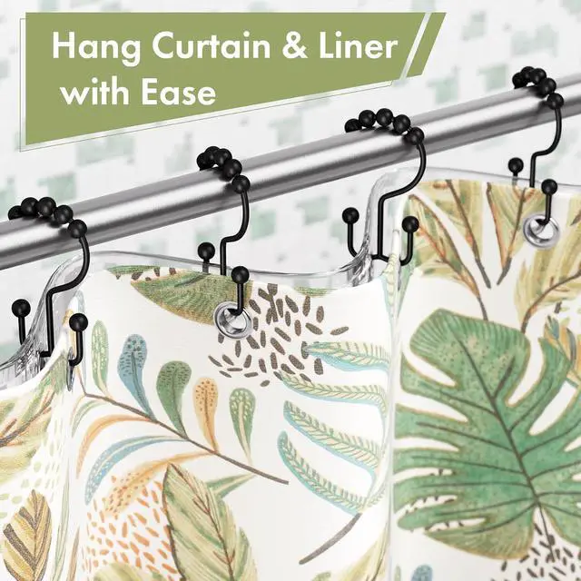 Alt view image 4 of 7 - Amazer Shower Curtain Rings, Rust-Resistant Metal Double Shower Hooks for Curtain Rolling Shower Curtain Hooks Rings Shower Rings for Bathroom Shower Curtain Rod, Matte Black, Set of 12 Rings