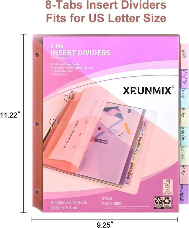 Alt view image 2 of 7 - 8-Tab Binder Dividers with 2 Pockets, Index Pockets for 3 Ring Binders, 8 Pastel Colors, US Letter Size (2 Packs - 16 Counts)
