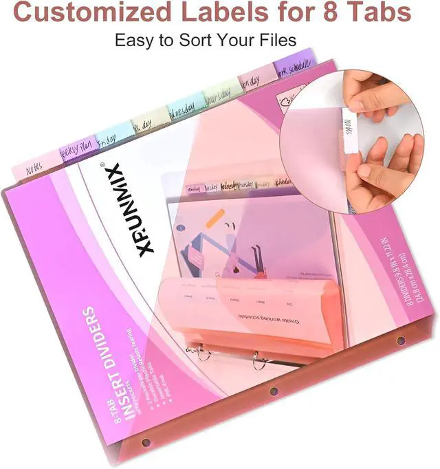 Alt view image 3 of 7 - 8-Tab Binder Dividers with 2 Pockets, Index Pockets for 3 Ring Binders, 8 Pastel Colors, US Letter Size (2 Packs - 16 Counts)