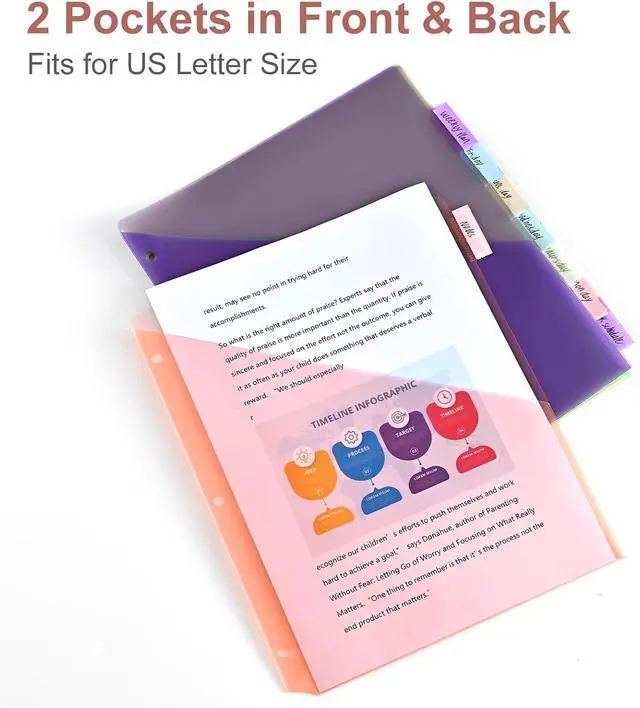 Alt view image 4 of 7 - 8-Tab Binder Dividers with 2 Pockets, Index Pockets for 3 Ring Binders, 8 Pastel Colors, US Letter Size (2 Packs - 16 Counts)