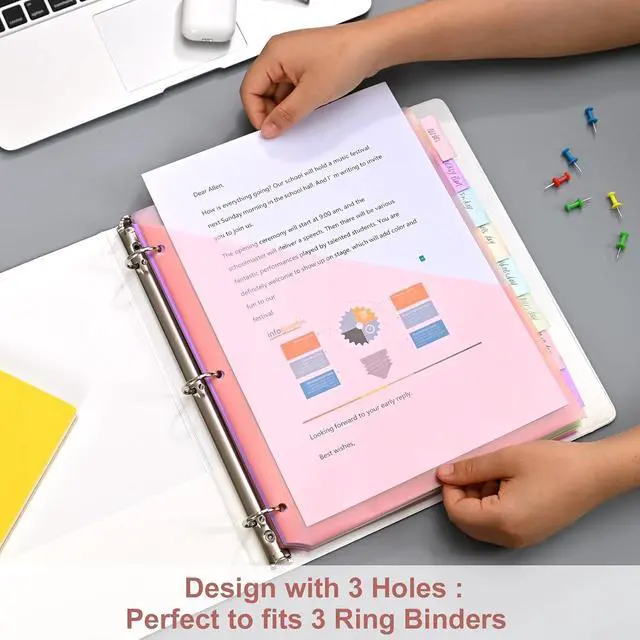 Alt view image 6 of 7 - 8-Tab Binder Dividers with 2 Pockets, Index Pockets for 3 Ring Binders, 8 Pastel Colors, US Letter Size (2 Packs - 16 Counts)