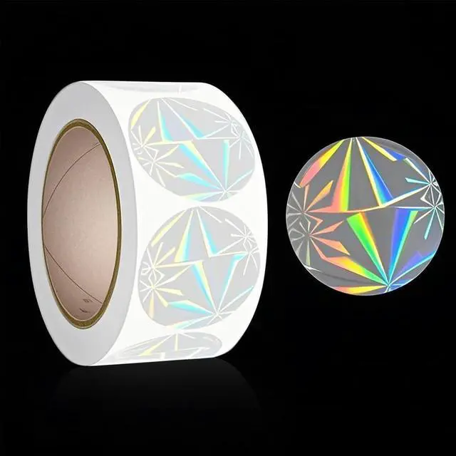Main image of 1" 500pcs Laser Reflection Stickers, Clear Transparent Waterproof Sticker Crystal Sealer and Retail Package Round Clear Seal Labels Self Adhesive, Envelopes, Boxes and Gift Packaging