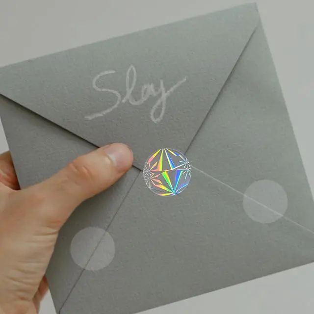 Alt view image 2 of 7 - 1" 500pcs Laser Reflection Stickers, Clear Transparent Waterproof Sticker Crystal Sealer and Retail Package Round Clear Seal Labels Self Adhesive, Envelopes, Boxes and Gift Packaging