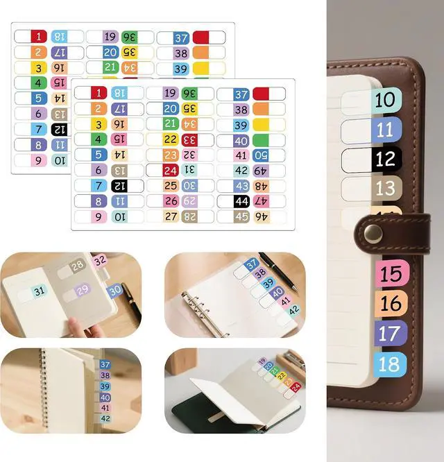 Alt view image 3 of 7 - Number Index Labels for 3 Ring Binders, Repositionable Index Labels Stickers for Notebooks, File Folders & Documents Classification (1-50)