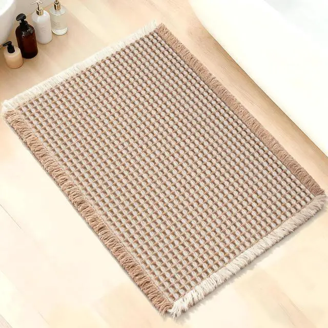 Main image of ArtyCozy Waffle Bath Mat Super Absorbent, 17"×24", Brown & White | Soft Non-Slip Boho Bath Rugs with Flat-woven Hot Glue Backing for Bathroom, Machine Washable Bath Mats
